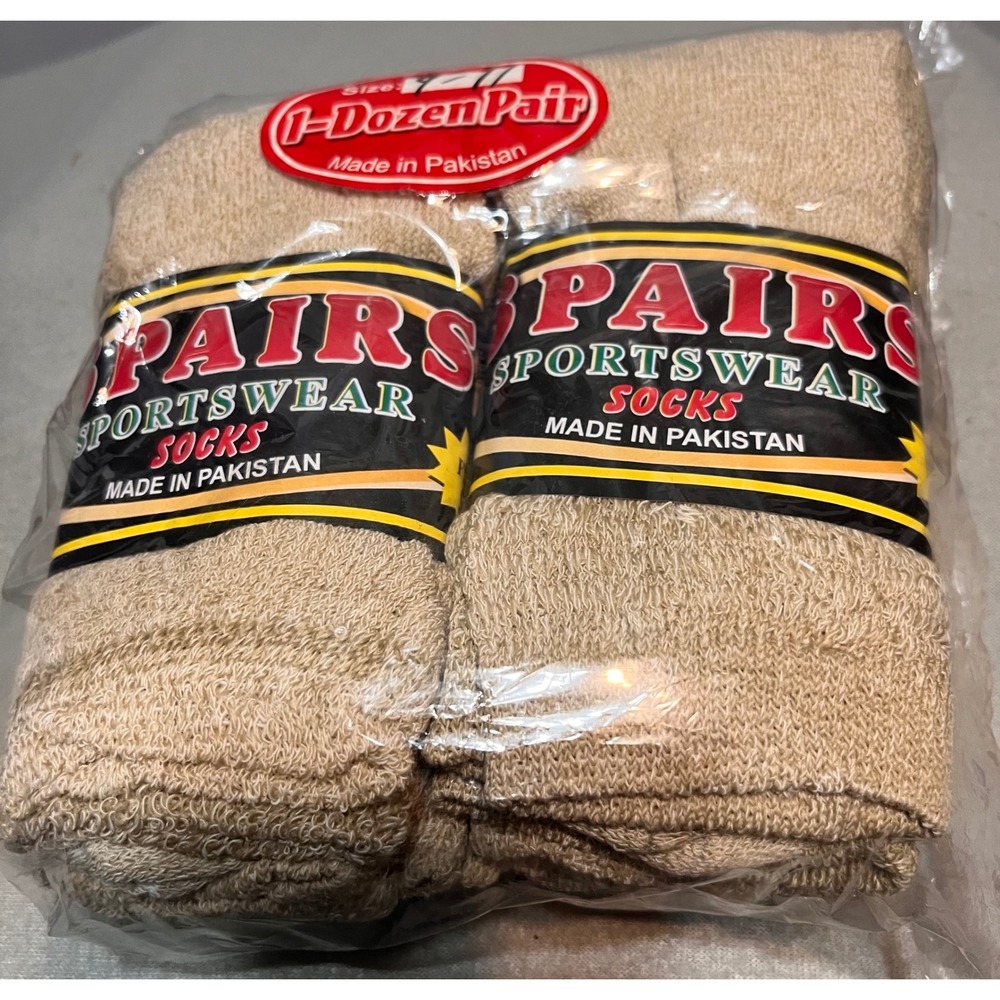 Sportswear Socks Tan Khaki Cotton Blend Crew Athletic Size 9-11 pack of 12 NWT